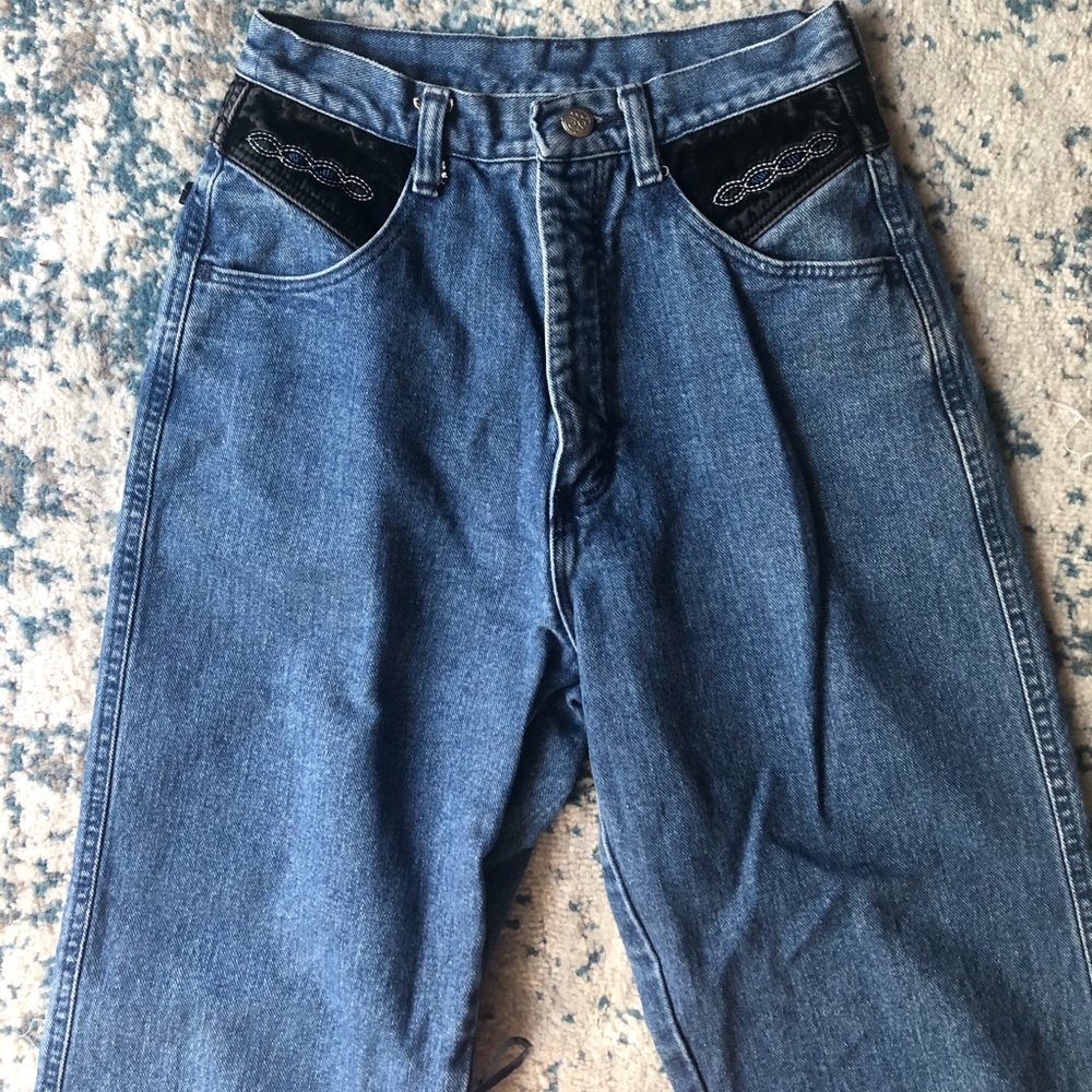 Vintage denim pants with fabric embroidered detail